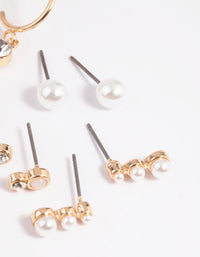 Gold Mixed Pearl Stud & Huggie Hoop Earring 8-Pack - link has visual effect only