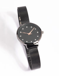 Gunmetal Diamante Mesh Strap Watch - link has visual effect only