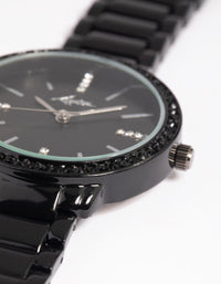 Gunmetal Diamante Link Strap Watch - link has visual effect only