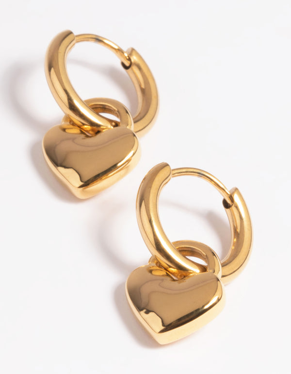 Gold Plated Surgical Steel Chunky Heart Huggie Hoop Earrings