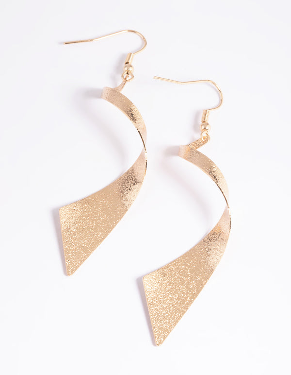 Gold Ribbon Drop Earrings