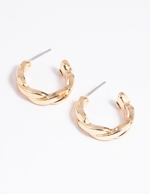 Gold Twisted Huggie Hoop Earrings