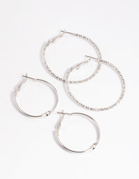 Rhodium Wide Hoop Earring Set - link has visual effect only