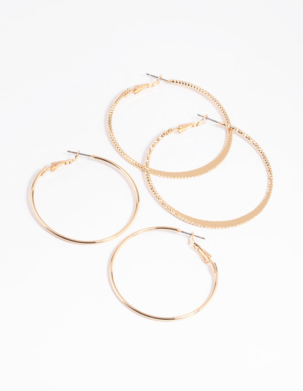 Gold Plain Hoop Earring Set