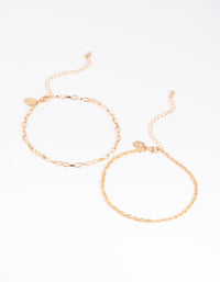 Gold Oval Link Anklet Set - link has visual effect only