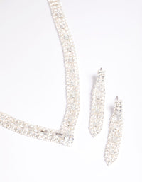 Silver Cubic Zirconia Statement Necklace & Earrings Set - link has visual effect only