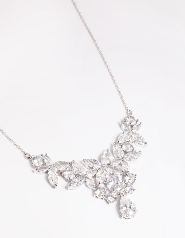 Rhodium Cubic Zirconia Floral Necklace