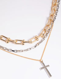 Mixed Metal Chain & Cross Necklace - link has visual effect only