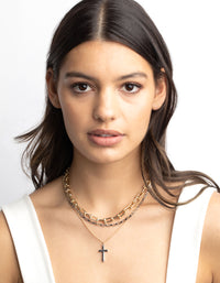 Mixed Metal Chain & Cross Necklace - link has visual effect only