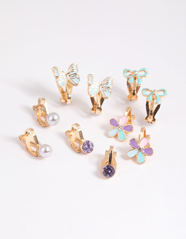 Kids Pretty Bow Clip On Earring 5-Pack