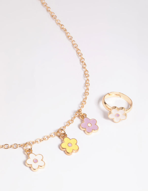 Kids Pastel Daisy Necklace & Ring Set