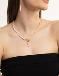 Gold Plated Rose Quartz & Freshwater Pearl Necklace - link has visual effect only