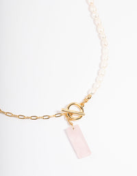 Gold Plated Rose Quartz & Freshwater Pearl Necklace - link has visual effect only