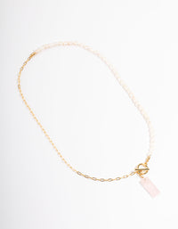 Gold Plated Rose Quartz & Freshwater Pearl Necklace - link has visual effect only