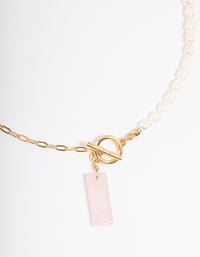 Gold Plated Rose Quartz & Freshwater Pearl Necklace - link has visual effect only