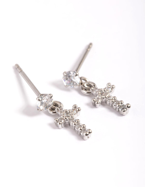 Surgical Steel Cubic Zirconia Cross Stud Earrings