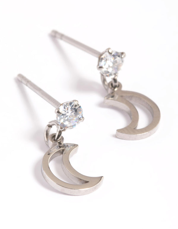 Surgical Steel Cubic Zirconia Moon Drop Earrings