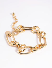 Gold Plated Rectangle Link Bracelet - link has visual effect only