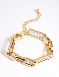 Gold Plated Rectangle Link Bracelet - link has visual effect only