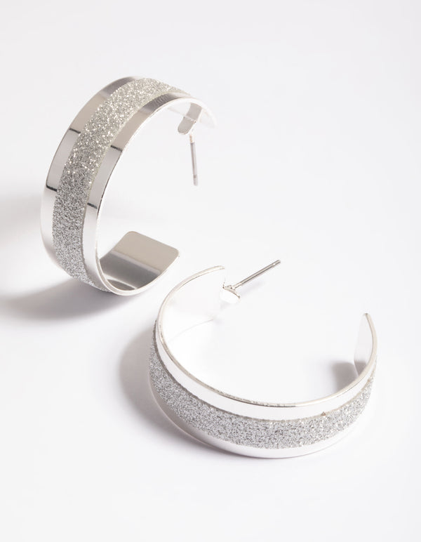 Silver Glitter Strip Hoop Earrings