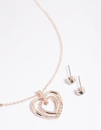 Rose Gold Heart Necklace & Earrings Set - link has visual effect only