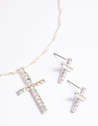 Silver Diamante Cross Necklace & Earrings Set - link has visual effect only