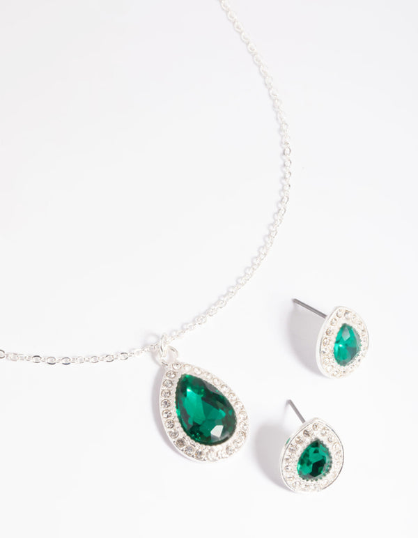 Green Pear Stone Necklace & Earrings Set