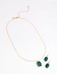 Emerald Green Necklace & Huggie Earrings Set - link has visual effect only