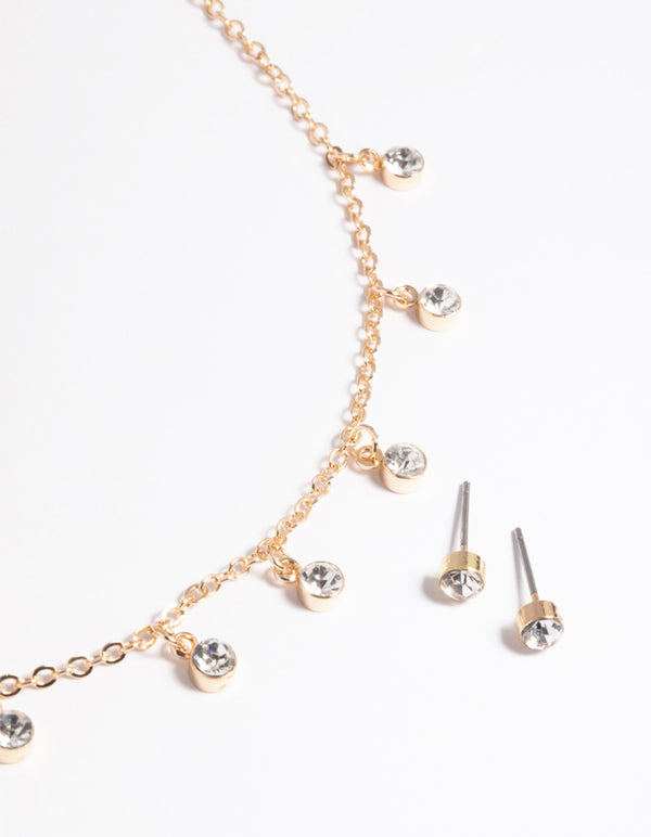 Gold Diamante Droplet Necklace & Earrings Set