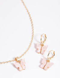 Pink Butterfly Necklace & Earrings Set - link has visual effect only