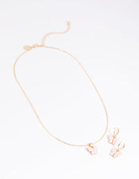 Pink Butterfly Necklace & Earrings Set - link has visual effect only