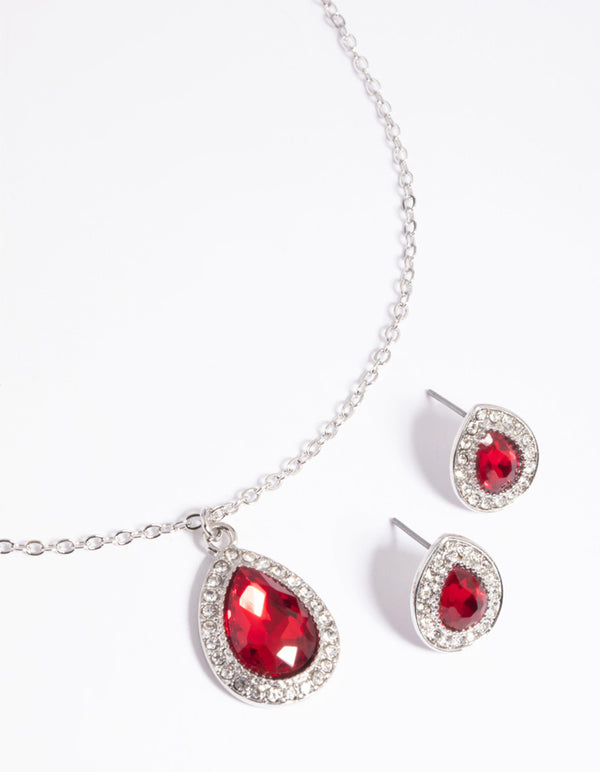 Red Pear Stone Necklace & Earrings Set