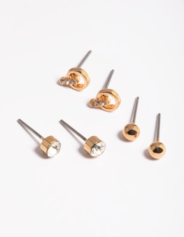 Gold Diamante Knock Stud Earrings Pack