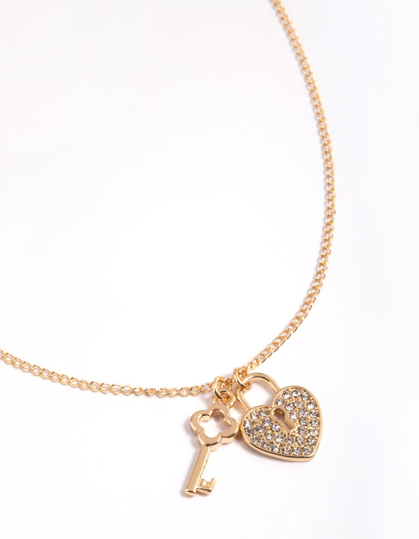 Gold Lock & Key Heart Necklace