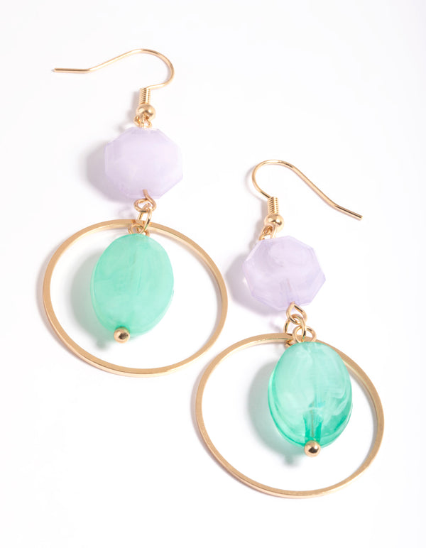 Gold Bead Open Circle Drop Earrings