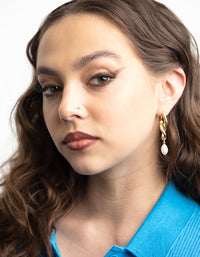 Gold Plated Freshwater Pearl Molten Drop Earrings - link has visual effect only