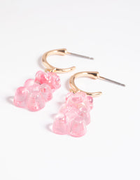 Pink Cute Bear Huggie Hoop Earrings - link has visual effect only