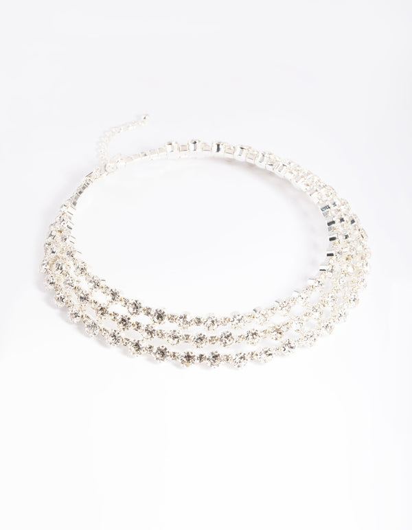 Silver Diamante Layered Choker