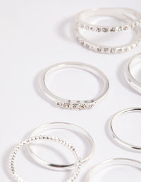 Silver Diamante Mixed Band Ring Stack Pack - link has visual effect only