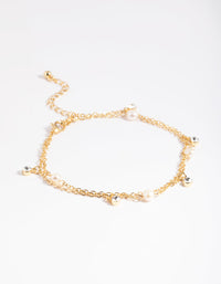 Gold Plated Freshwater Pearl Diamante Anklet - link has visual effect only