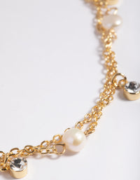 Gold Plated Freshwater Pearl Diamante Anklet - link has visual effect only