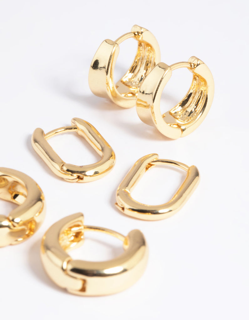 Gold Plated Simple Huggie Hoop Earring Stack 6-Pack - Lovisa