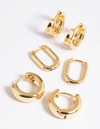 Gold Plated Simple Huggie Hoop Earring Stack 6-Pack - Lovisa