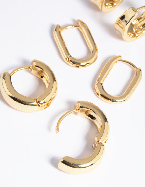 Gold Plated Simple Huggie Hoop Earring Stack 6-Pack - Lovisa