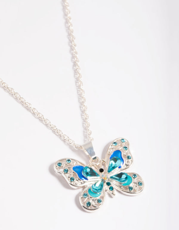 Silver Statement Diamante Butterfly Necklace