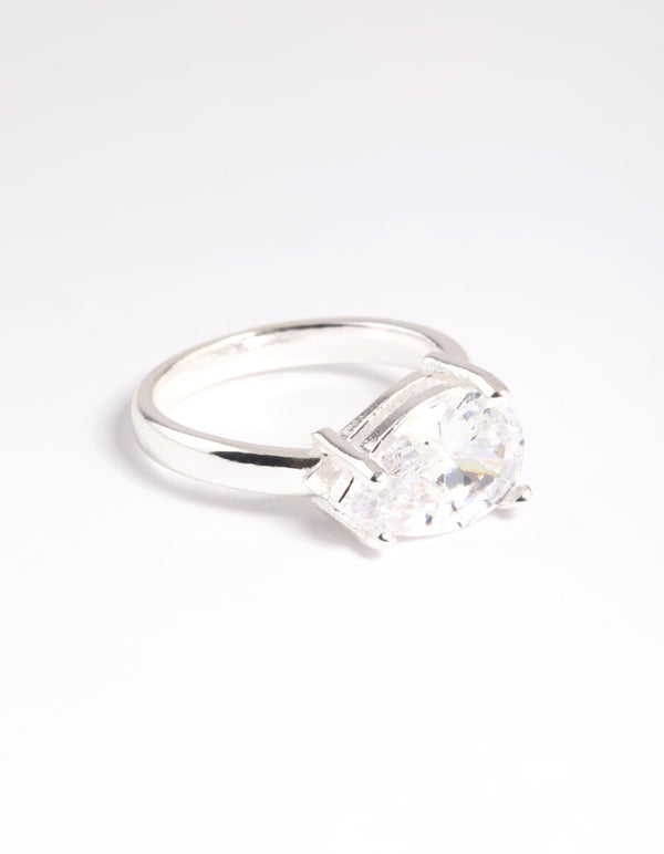 Silver Plated Cubic Zirconia Pear Ring