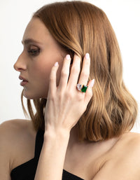 Rhodium Cubic Zirconia Green Statement Ring - link has visual effect only