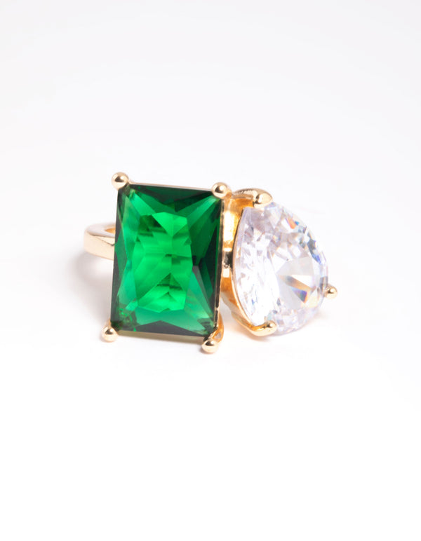 Rhodium Cubic Zirconia Green Statement Ring