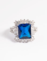 Silver Cubic Zirconia Blue Asscher Ring - link has visual effect only