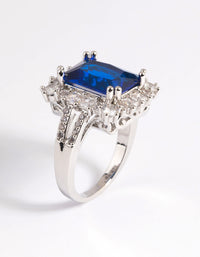 Silver Cubic Zirconia Blue Asscher Ring - link has visual effect only